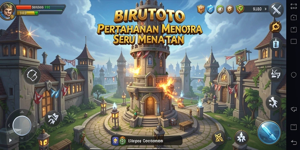 Screenshot gameplay BIRUTOTO menunjukkan strategi Tower Defense yang seru.