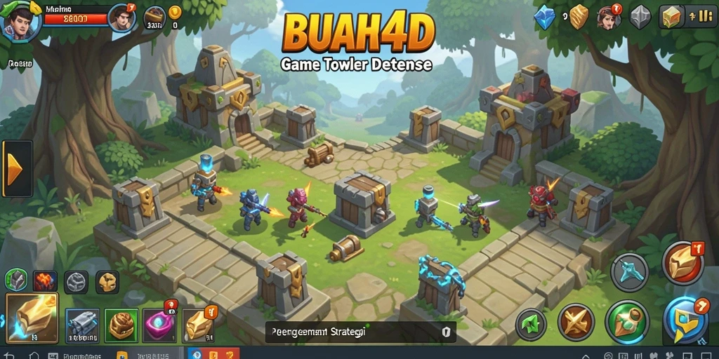 Tangkapan layar menampilkan aksi seru dalam game Tower Defense BUAH4D.