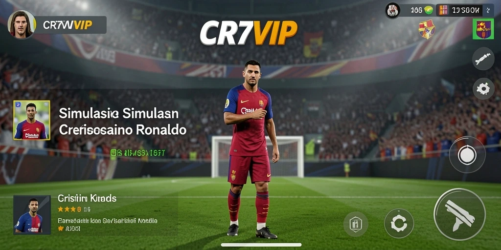 Tampilan gameplay CR7VIP dengan aksi sepak bola realistis dan dinamis.