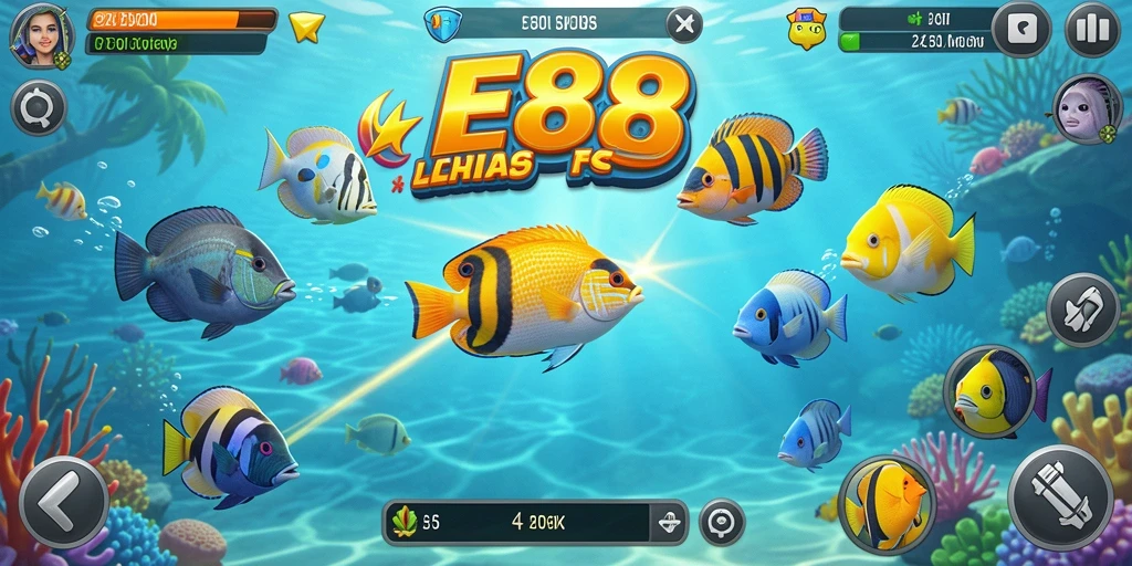 Screenshot gameplay E88 menampilkan aksi menangkap ikan yang seru.