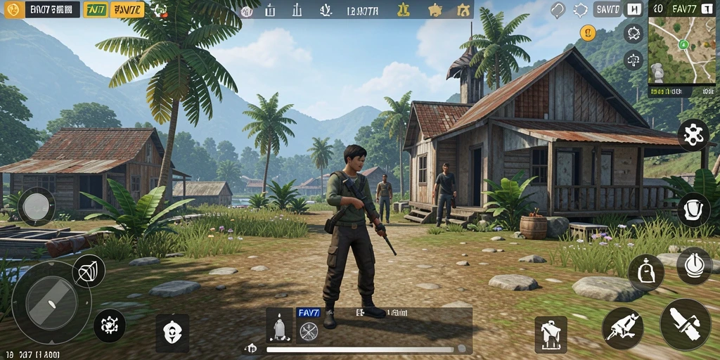 Tangkapan layar FAV77 menampilkan karakter dalam interaksi sosial di dunia virtual.