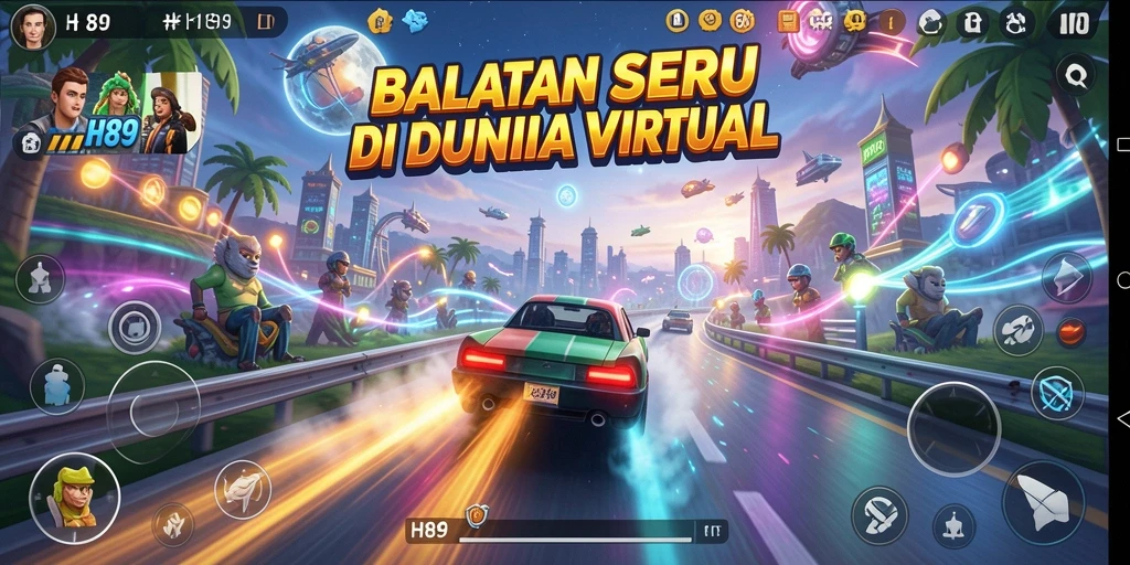 Tampilan gameplay seru dari H89 dengan mobil balap yang beraksi.
