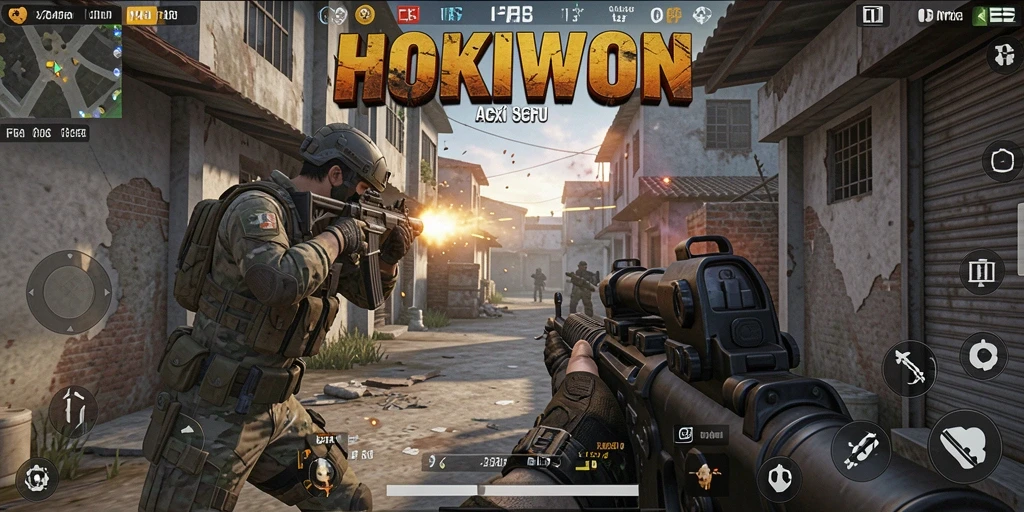 Gameplay HOKIWON yang intens dan seru di medan tempur.