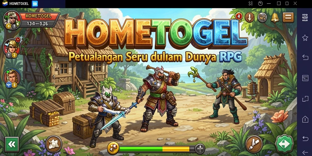 Tampilan gameplay HOMETOGEL dengan karakter dan pertarungan menarik.
