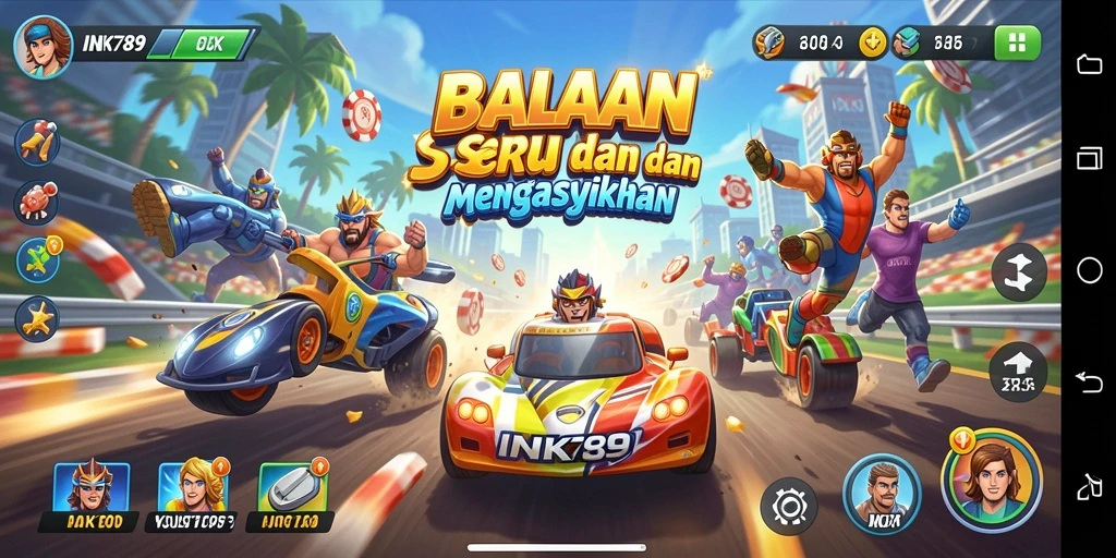 Screenshot gameplay INK789 menunjukkan aksi balapan yang mendebarkan.