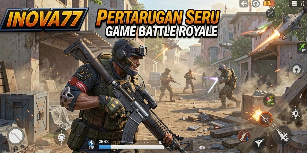 Tampilan gameplay seru dari INOVA77 yang menggambarkan pertarungan Battle Royale.
