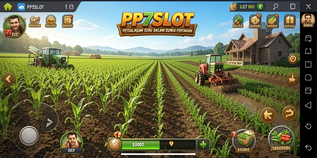 Tampilan gameplay PP7SLOT yang menarik dengan aktivitas pertanian.
