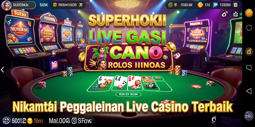 Tangkapan layar gameplay Live Casino SUPERHOKI dengan dealer langsung dan suasana kasino.