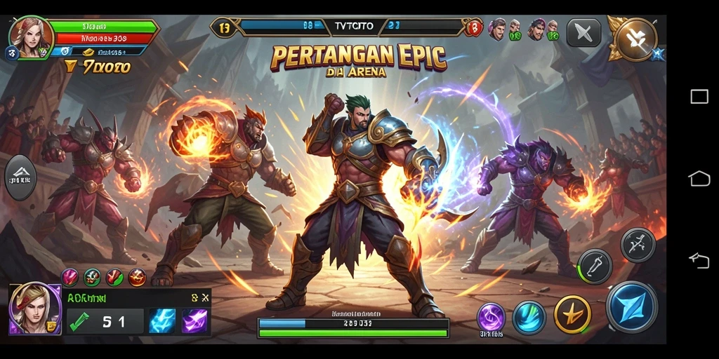 Tangkapan layar gameplay TVTOTO menunjukkan aksi pertarungan mendebarkan di arena.