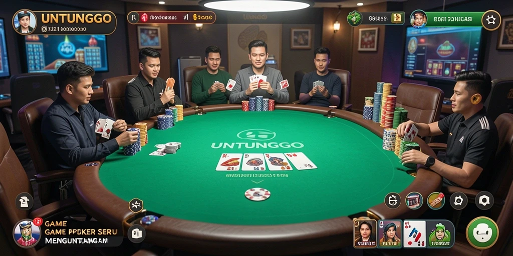 Tampilan screenshot utama UNTUNGGO menampilkan aksi poker yang seru.