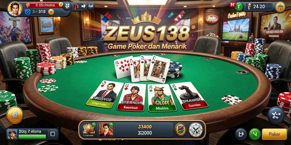 Tampilan screenshot utama ZEUS138 dengan aksi Poker yang mendebarkan.
